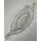 Cut Glass Candy Dish Starburst Pattern Handled Vintage