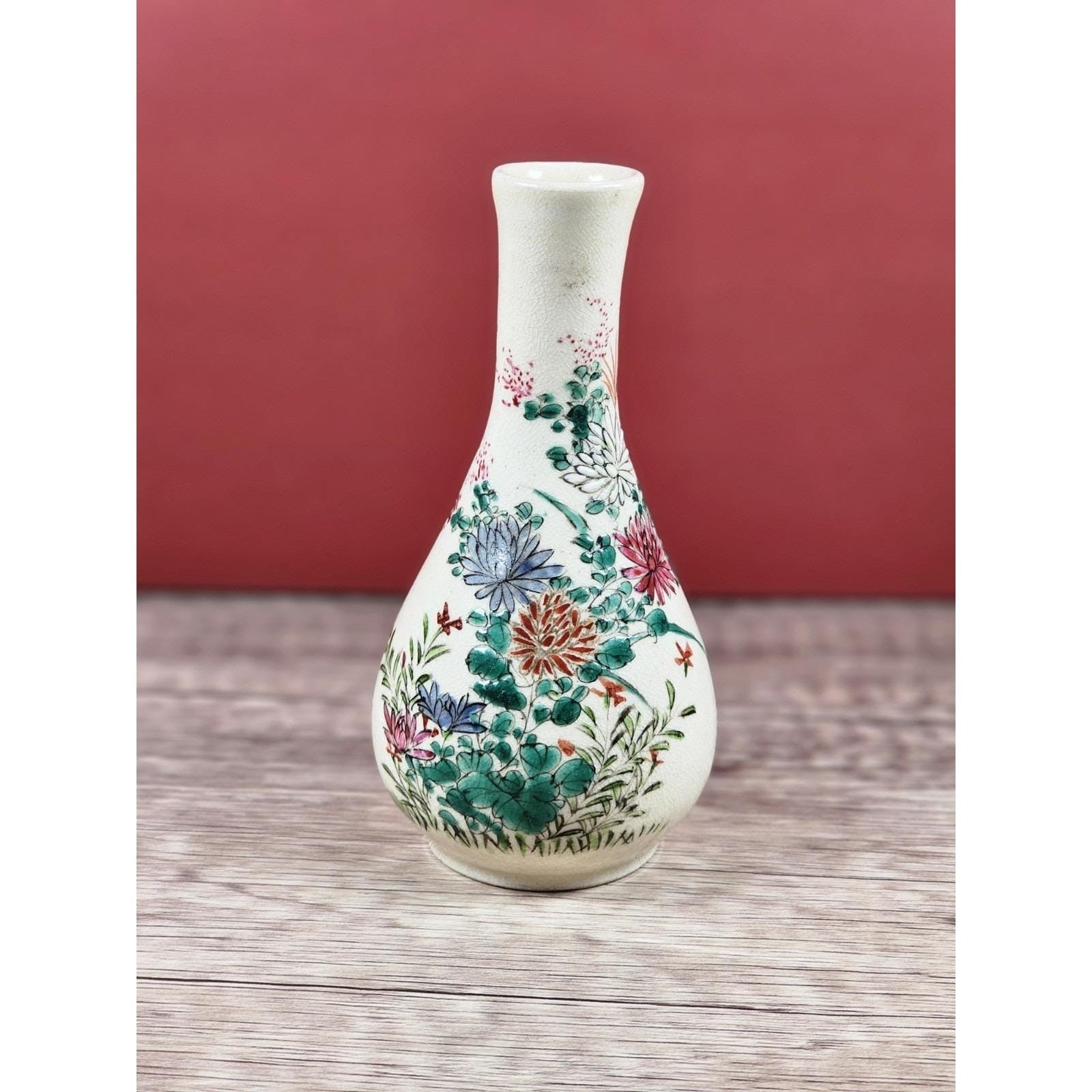 Vintage Hand-Painted Asian Floral Vase | Small Decorative Porcelain Vase