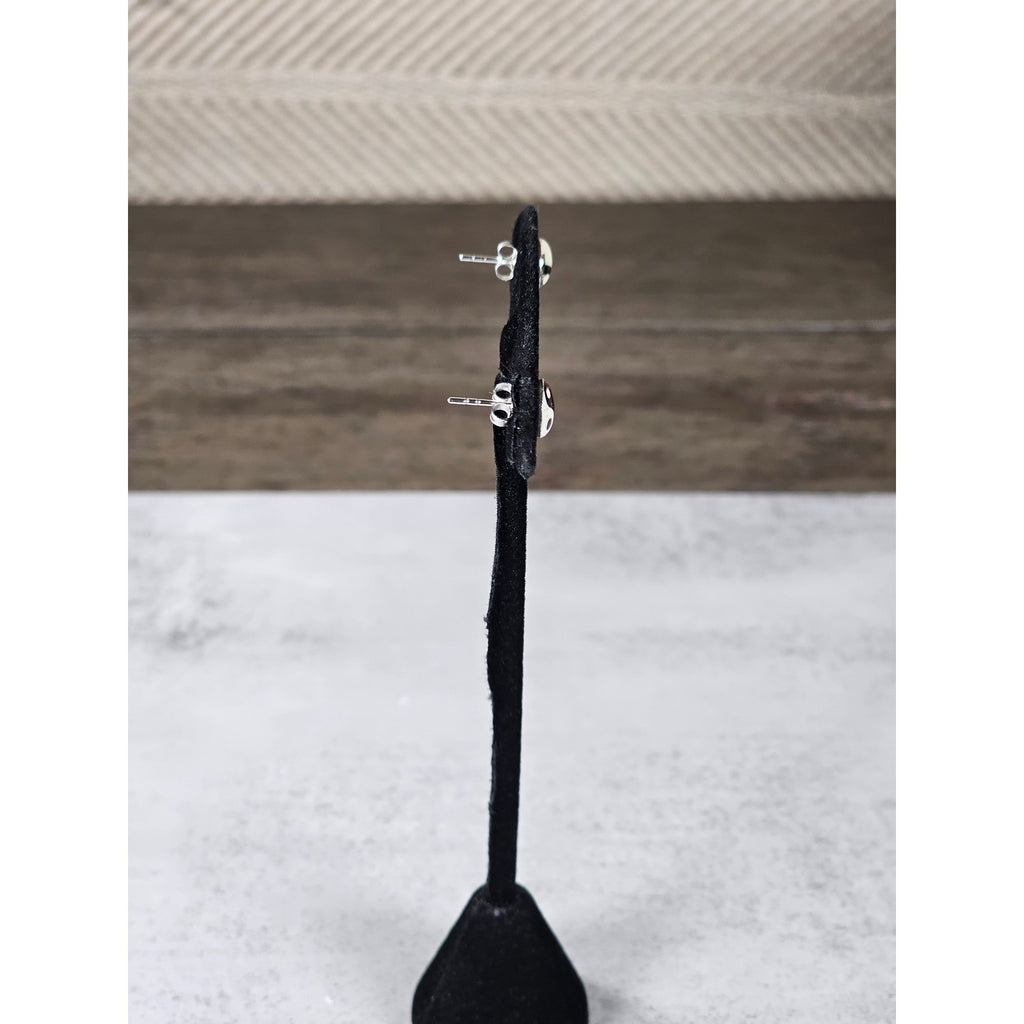 Vintage Yin Yang Stud Earrings Black White Enamel Round Posts