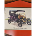 Vintage Ford Model T 1908 Print Mounted on Red Board, 11.5 x 8