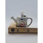 Miniature Vintage Porcelain Watering Can Figurine Roses Gold Trim Japan 2″