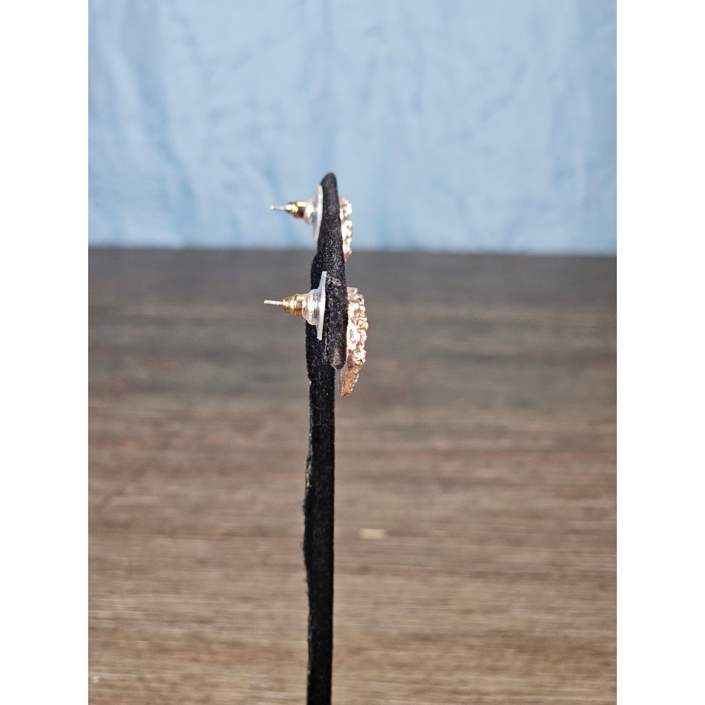 Textured Gold Tone Round Stud Earrings Vintage Style Minimal Earrings