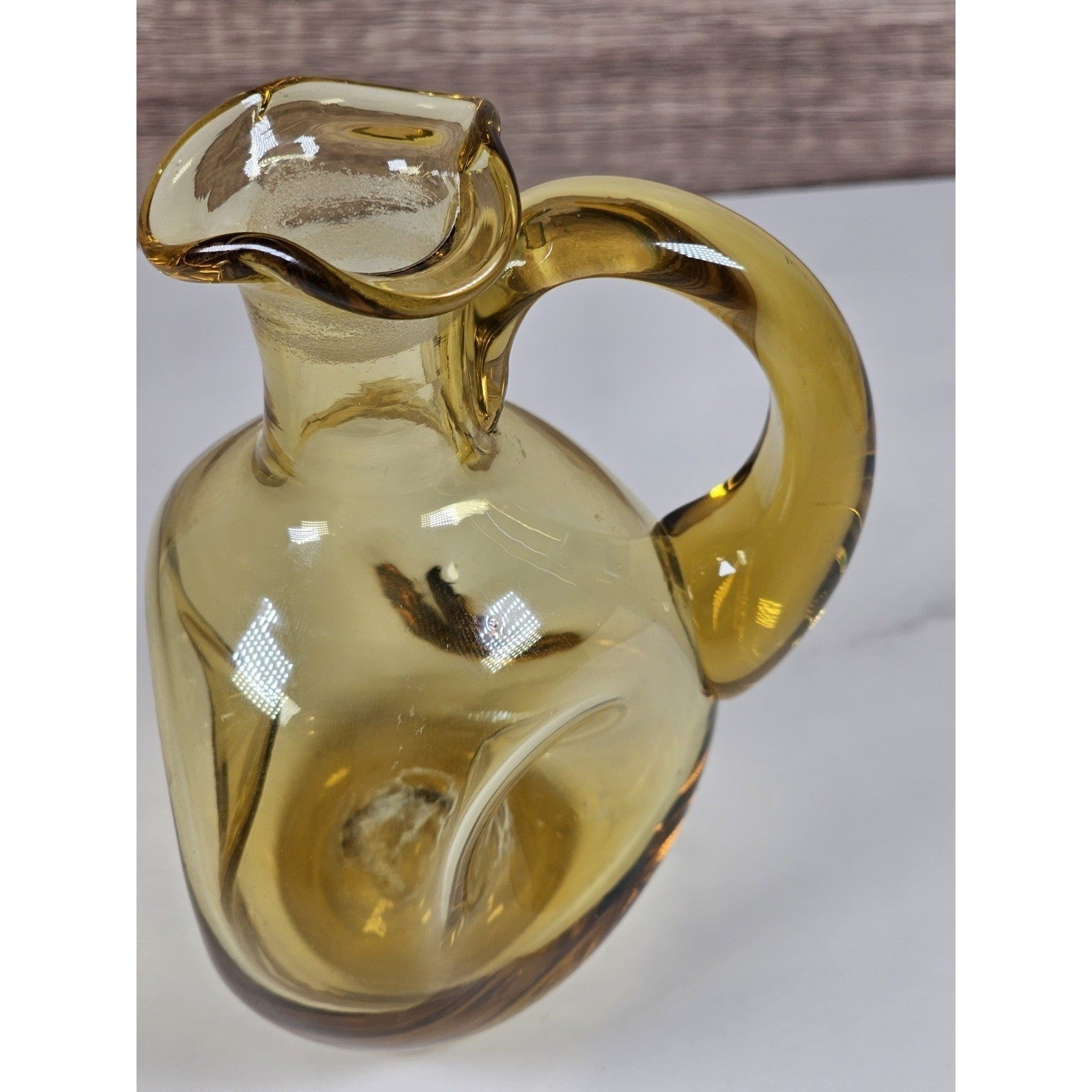 Vintage Amber Art Glass Cruet Hand Blown Pitcher Vase 5 Inch
