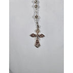 Vintage Silver Tone Rosary Necklace with Filigree Cross Pendant