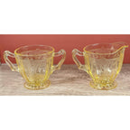Vintage Anchor Hocking Cameo Ballerina Yellow Glass Creamer & Sugar Set