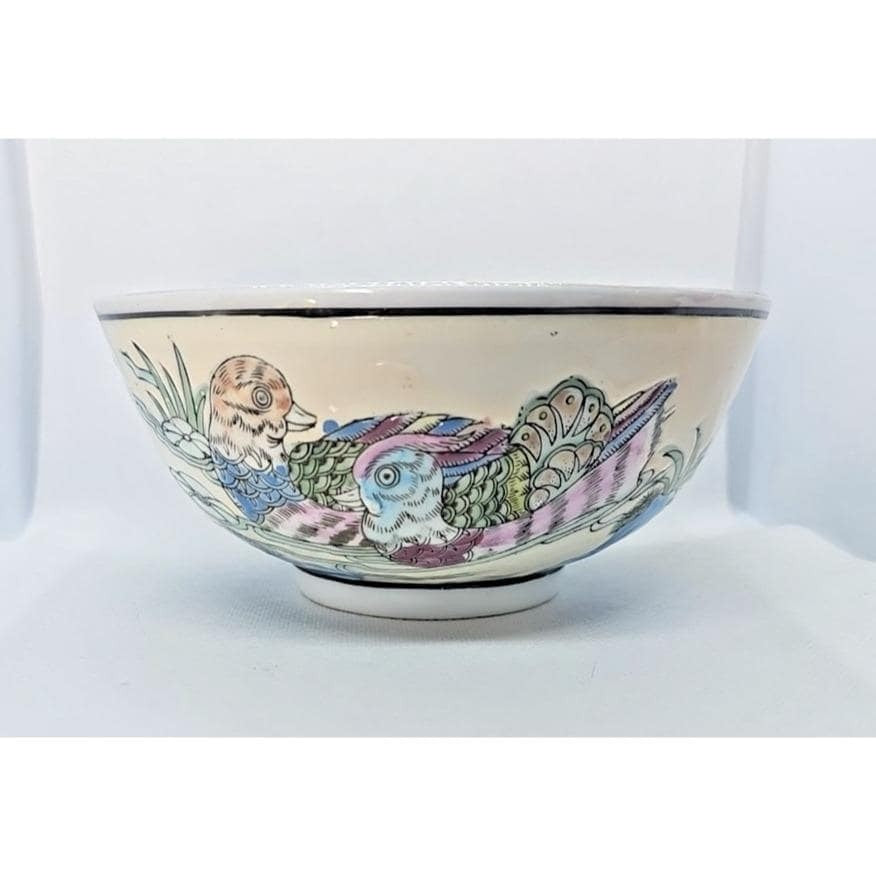 Antique Chinese Famille Rose Bowl Tongzhi Mark Lotus Mandarin Ducks