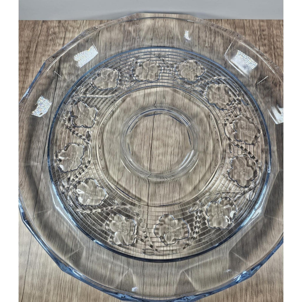 Vintage Anchor Hocking Blue Chip and Dip Plate Glass Serving Tray