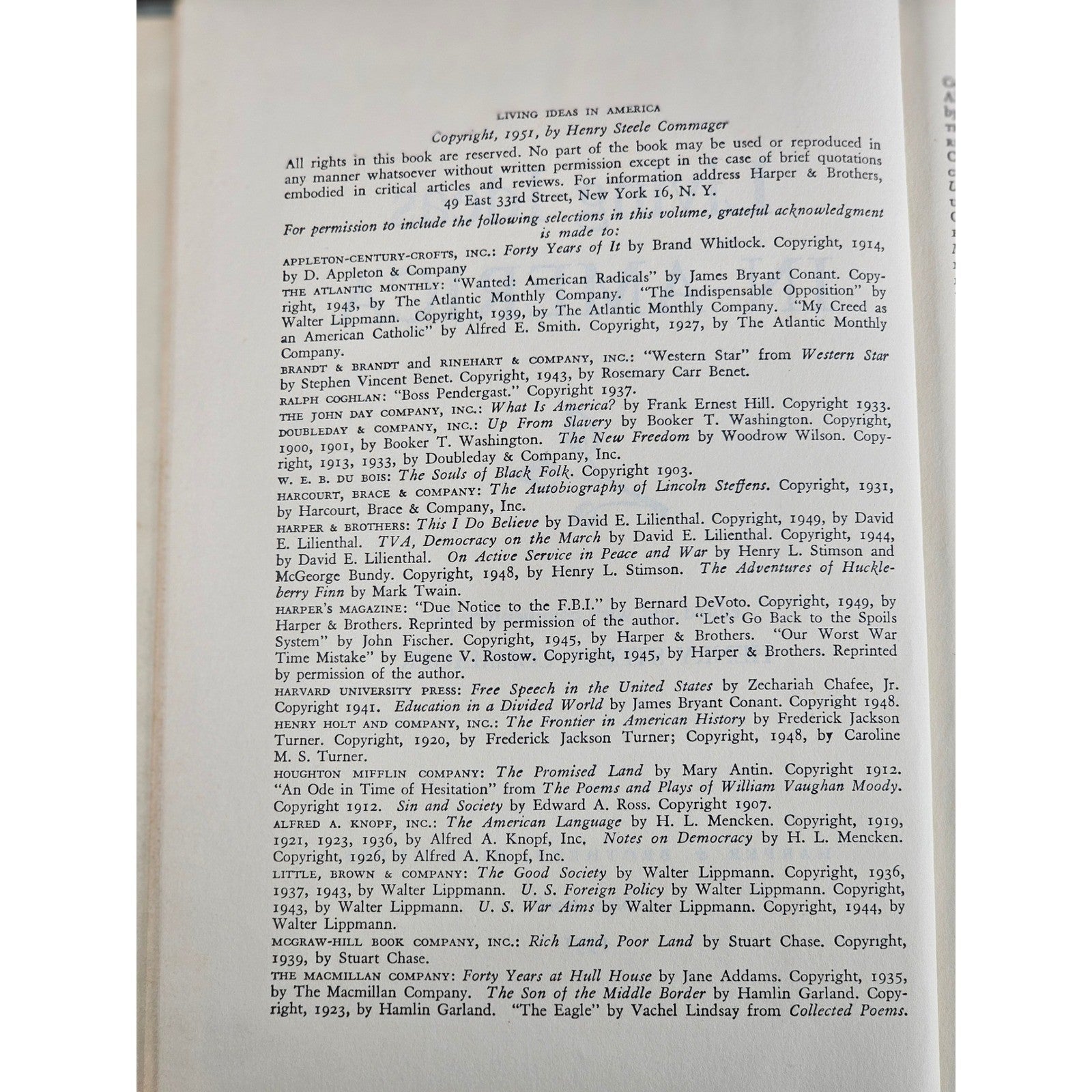 Living Ideas in America 1951 Commager Harper Hardcover Vintage Book