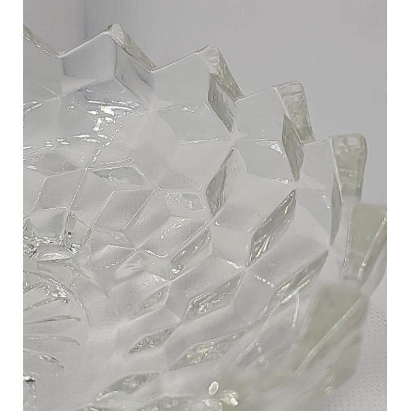 Vintage Fostoria American Cubist Glass Bowl 3 Footed Sawtooth Rim