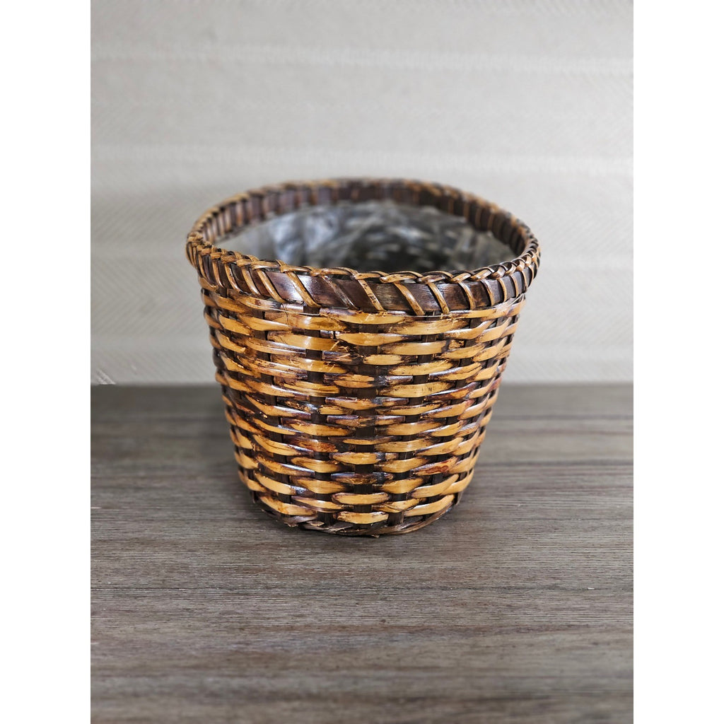 Vintage Woven Basket with Plastic Liner – Rustic Storage or Planter Basket