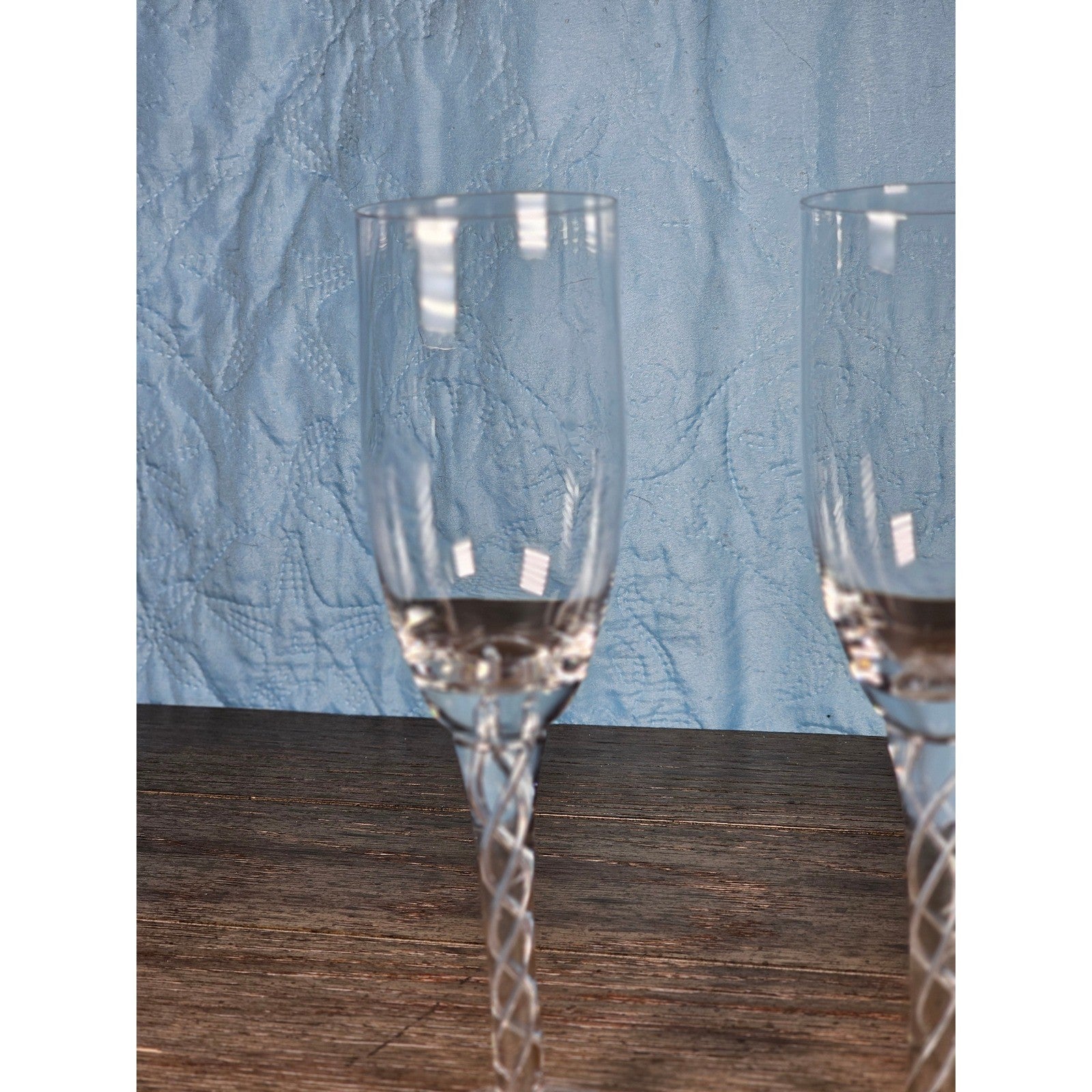 Vintage Twisted Stem Champagne Flutes Set of 2 Clear Glass 9.5 Inch