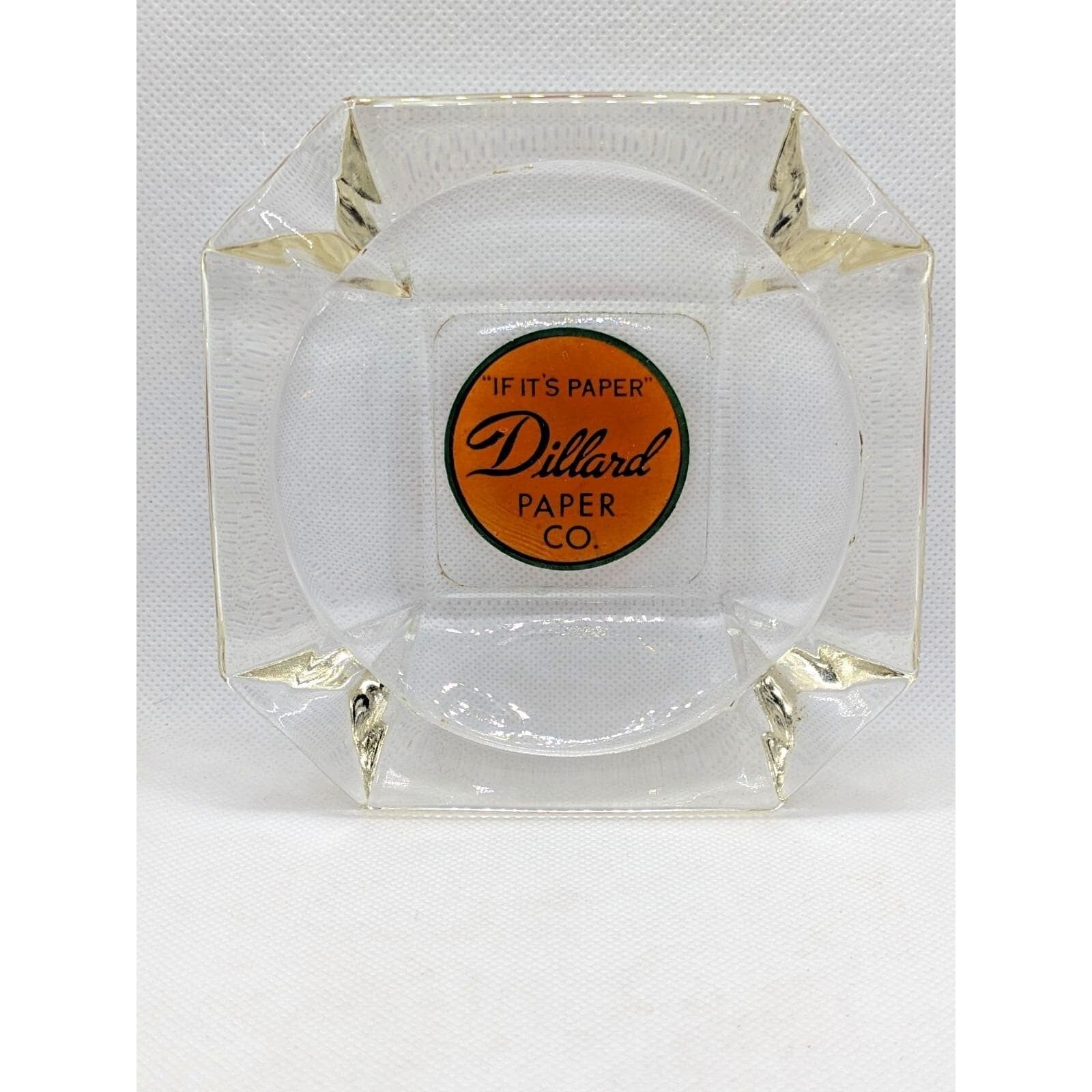 Dillard Paper Co 1960s  Glass Ashtray Octagonal Logo Tray