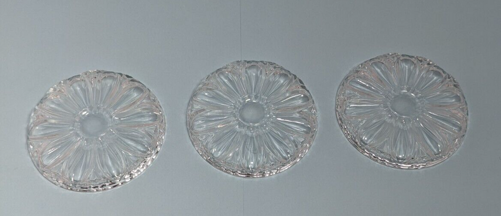Set of 3 Cut Glass Flower Drink Coasters 3-3/4" diameter