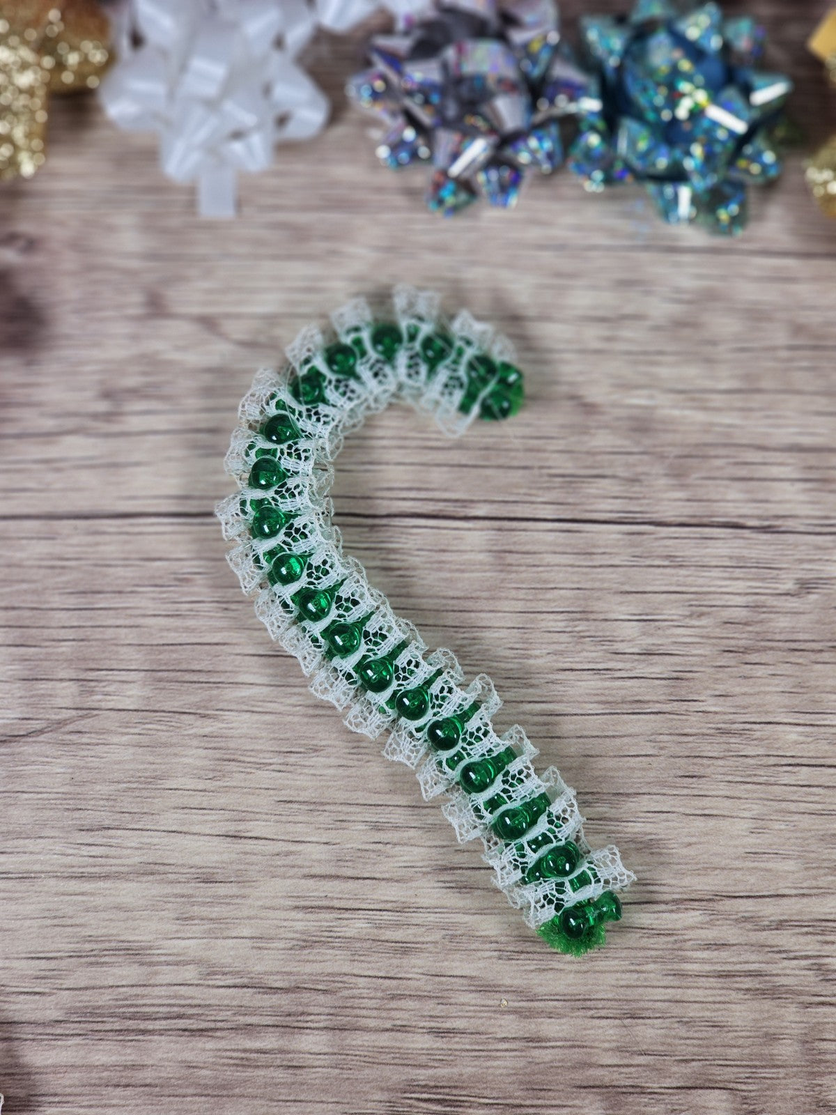 Set Of 2 80s Vintage Lace Candy Cane Ornaments