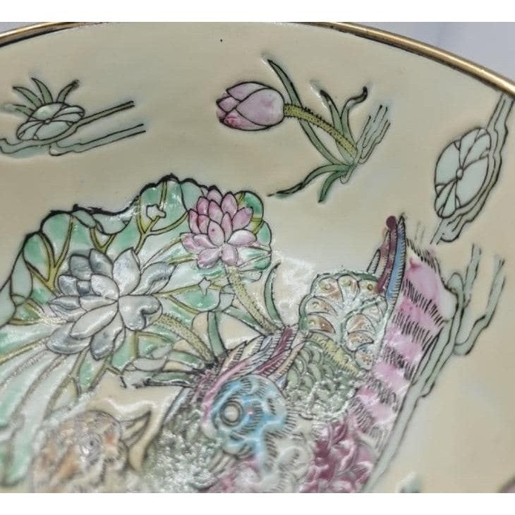 Antique Chinese Famille Rose Bowl Tongzhi Mark Lotus Mandarin Ducks