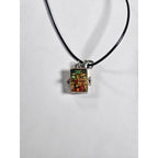 Vintage Stained Glass Locket Necklace Religious Pendant Charm