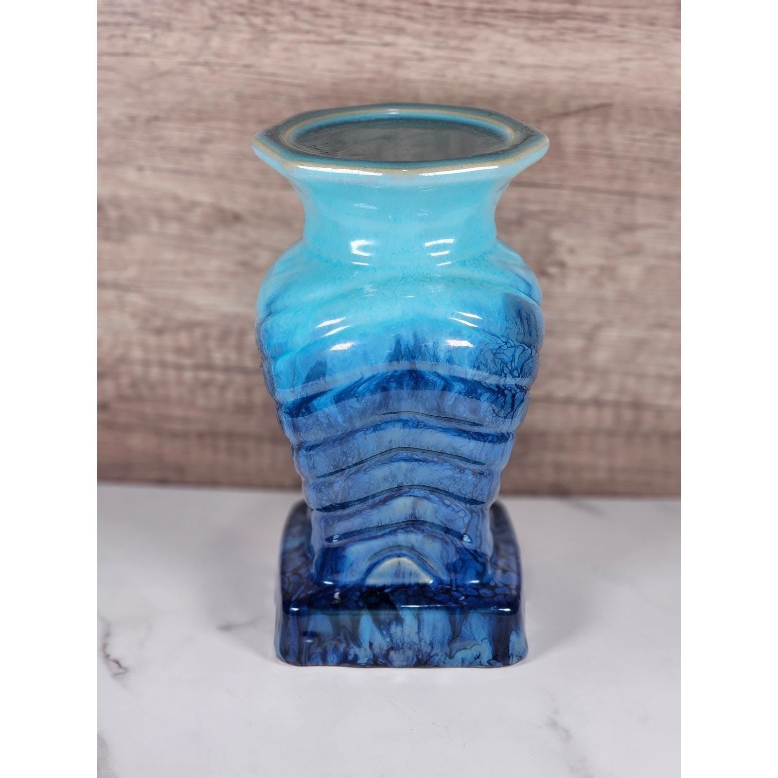 Vintage Drip Glaze Vase Blue Ceramic Sculptural Art Pottery