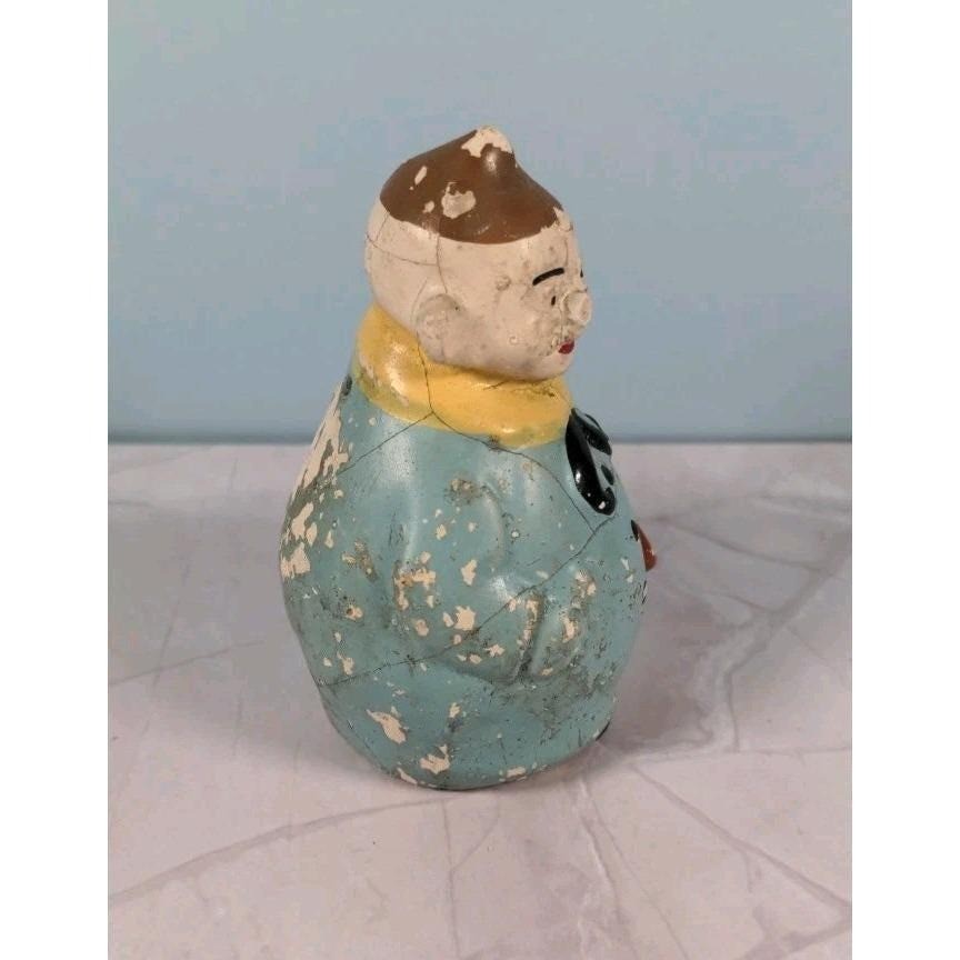 Antique Figural Salt Pepper Shakers Men Holding Hat Vintage Set