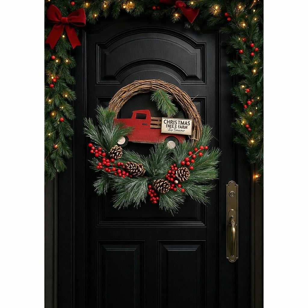 Rustic Red Truck Christmas Wreath Pinecones Berries Farmhouse Holiday Decor