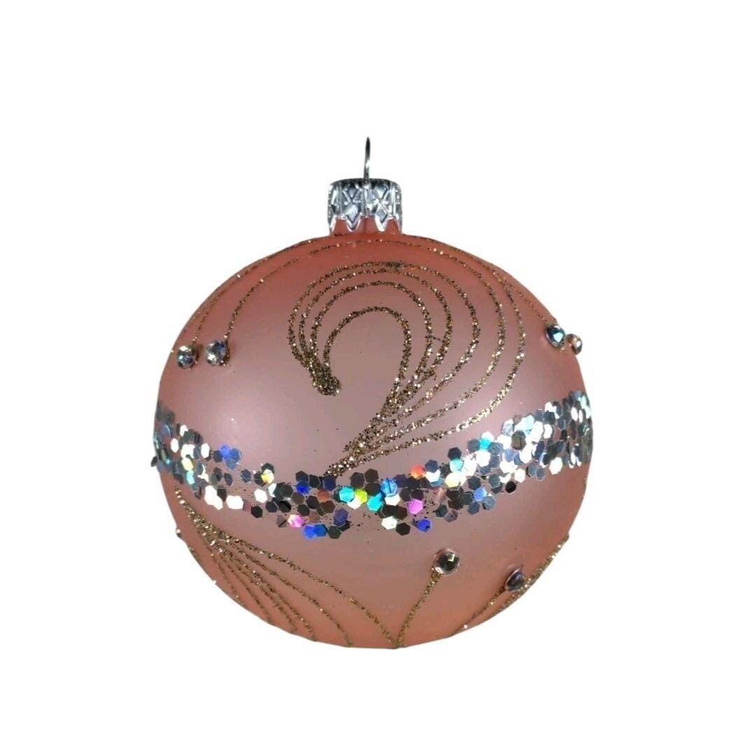 Handmade Polish Christmas Ornaments Set of 4, Sequin Glitter 3 Inch Spheres