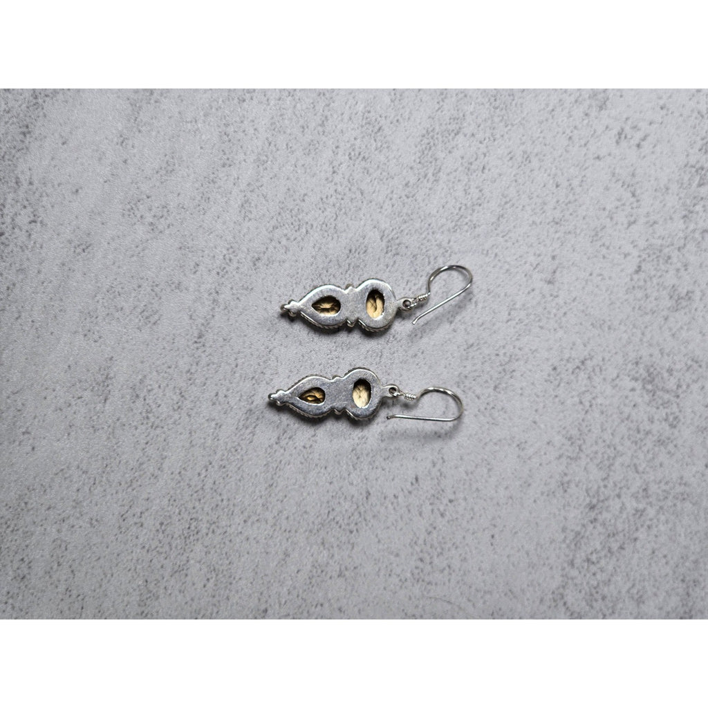 Vintage 925 Sterling Silver Citrine Drop Earrings Teardrop Dangle