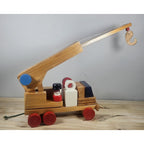 Vintage Wooden Crane Truck Pull Toy Mid Century Construction Toy
