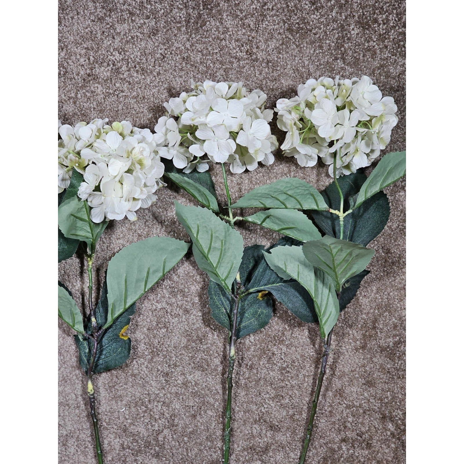 Vintage Artificial Hydrangea Flowers Set of 4 White Floral Stems