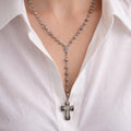 Vintage Rosary Necklace Sacred Heart Cross Religious Medal Beaded