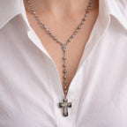 Vintage Rosary Necklace Sacred Heart Cross Religious Medal Beaded