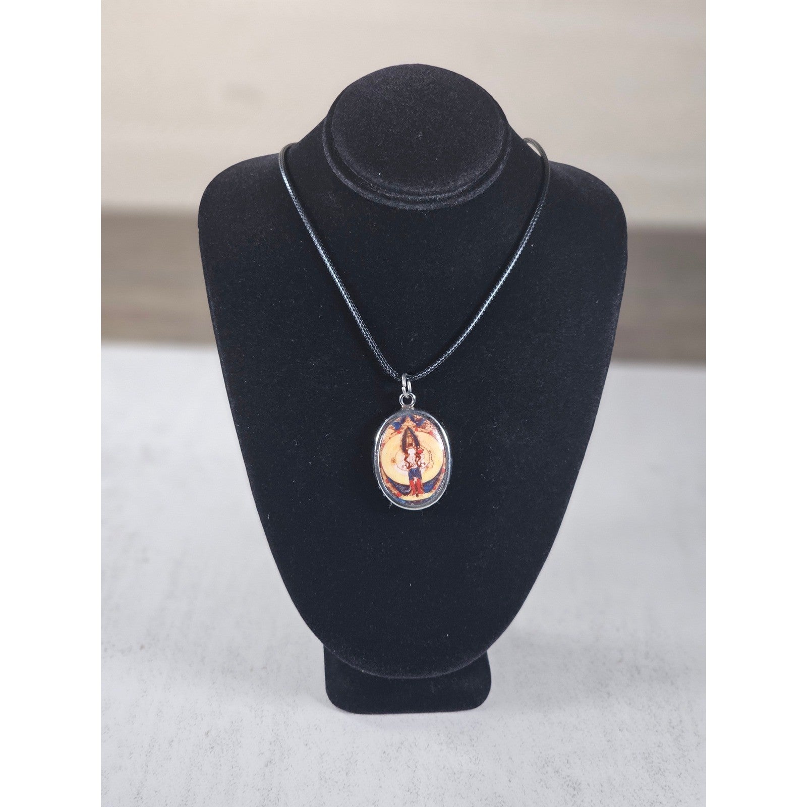 Vintage Religious Icon Pendant Necklace Oval Art Medallion