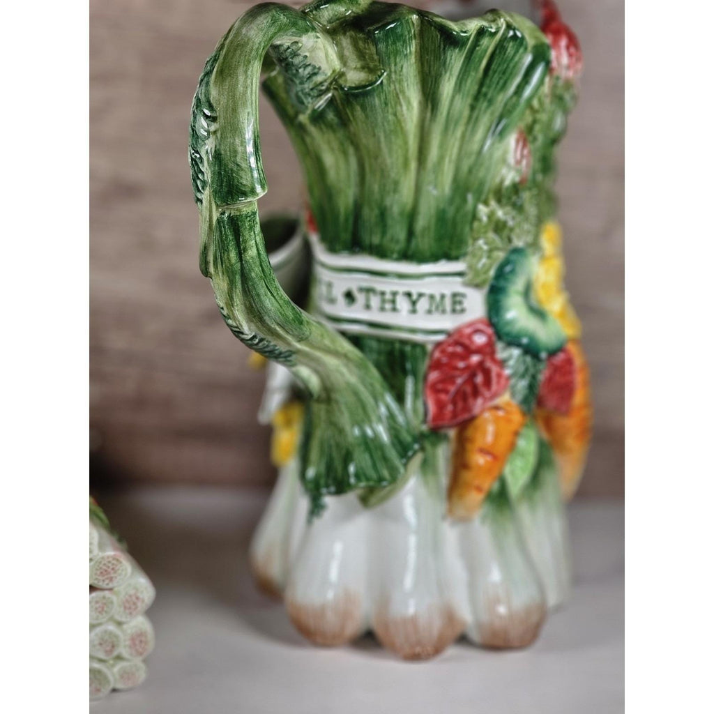 Vintage Fitz & Floyd Herb Garden Figural Asparagus Pitcher Mug  Lidded Box