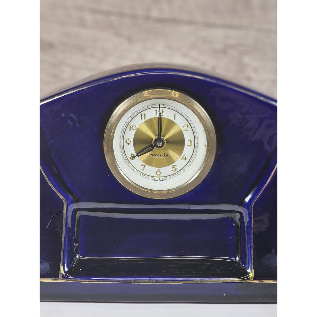 Mercedes Wind Up Clock Germany Blue Ceramic Mantel Clock