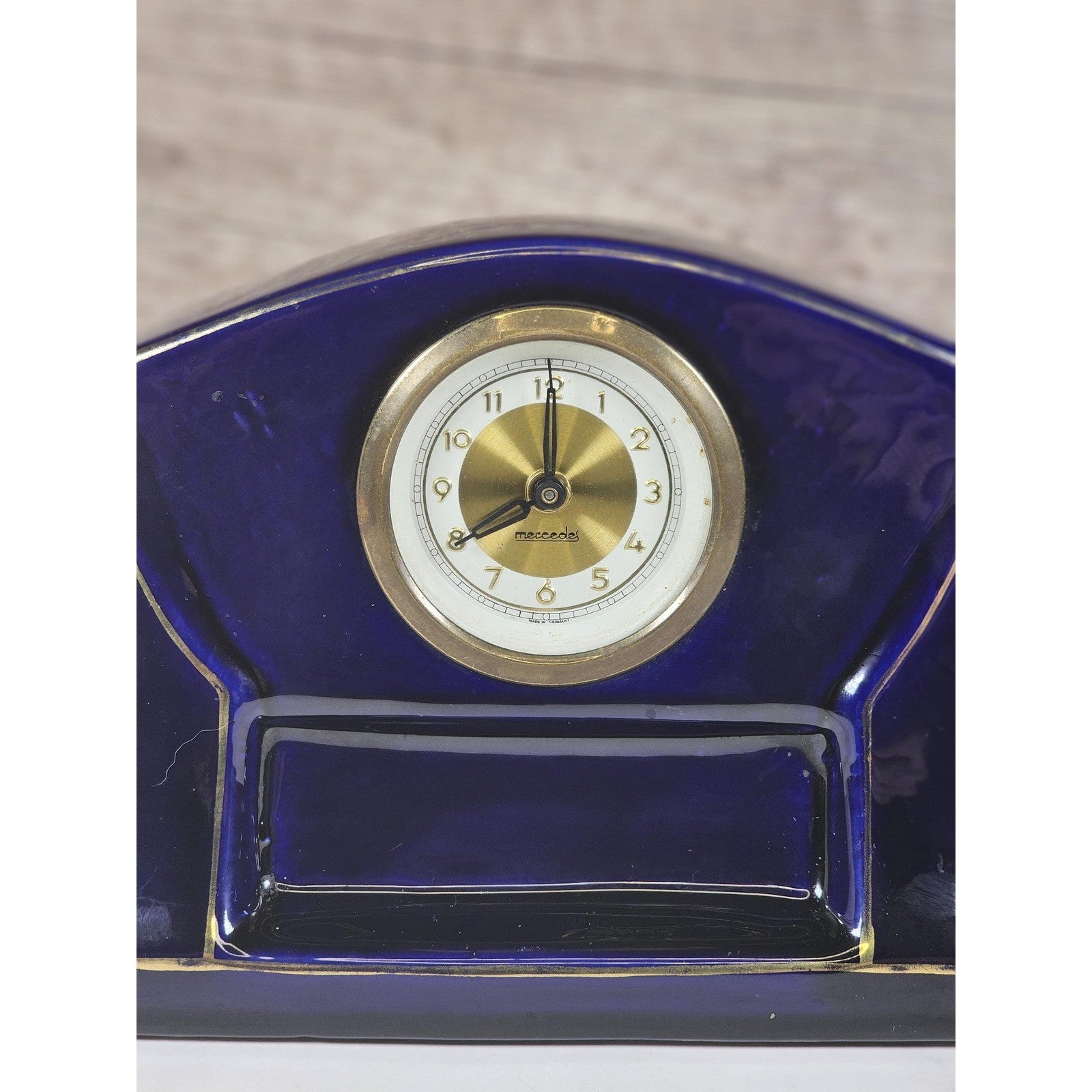 Mercedes Wind Up Clock Germany Blue Ceramic Mantel Clock
