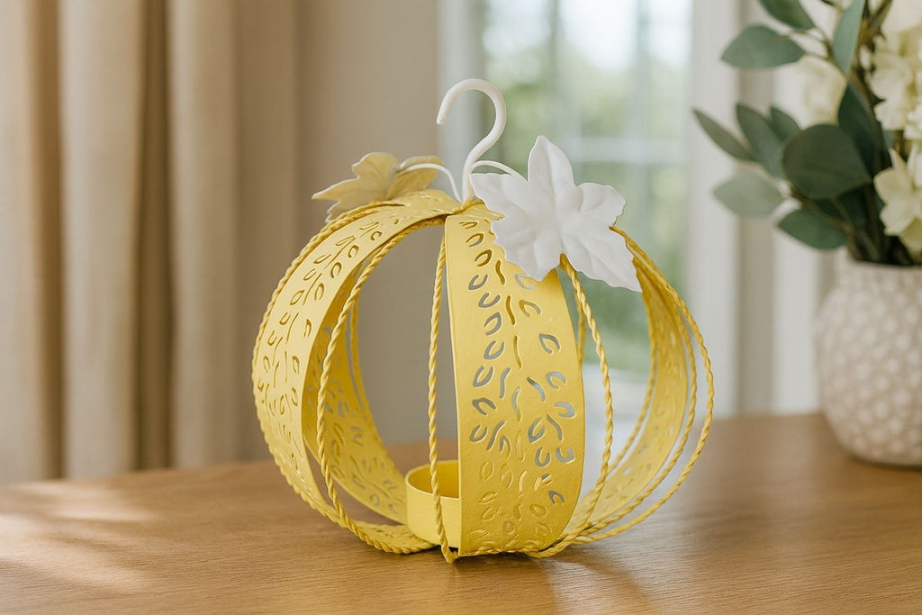 Yellow Metal Pumpkin Candle Holder Lantern Fall Decor Halloween Thanksgiving 4.5