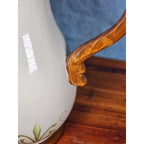 Vintage Ceramic Pitcher Cream Floral Green Brown Handle Holiday Petaluma