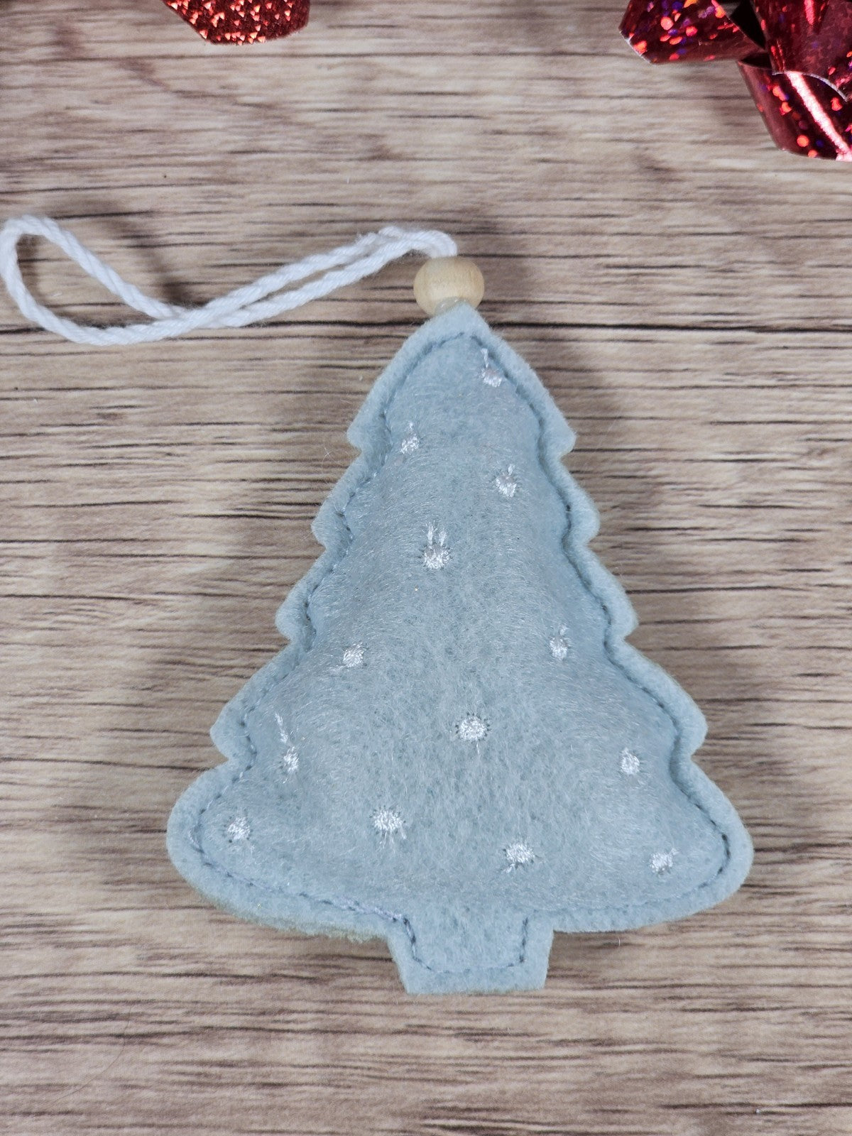 Set of 3 Gray and White Felt 3 inch Christmas Tree Ornaments