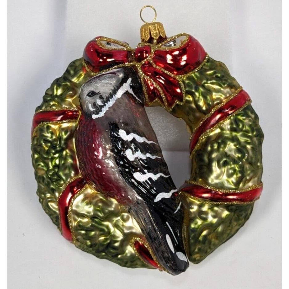 Vintage Hand Blown Glass Bird Wreath Christmas Ornament