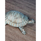 Cast Iron Turtle Decor Tabletop Accent Green Patina Coastal Figurine