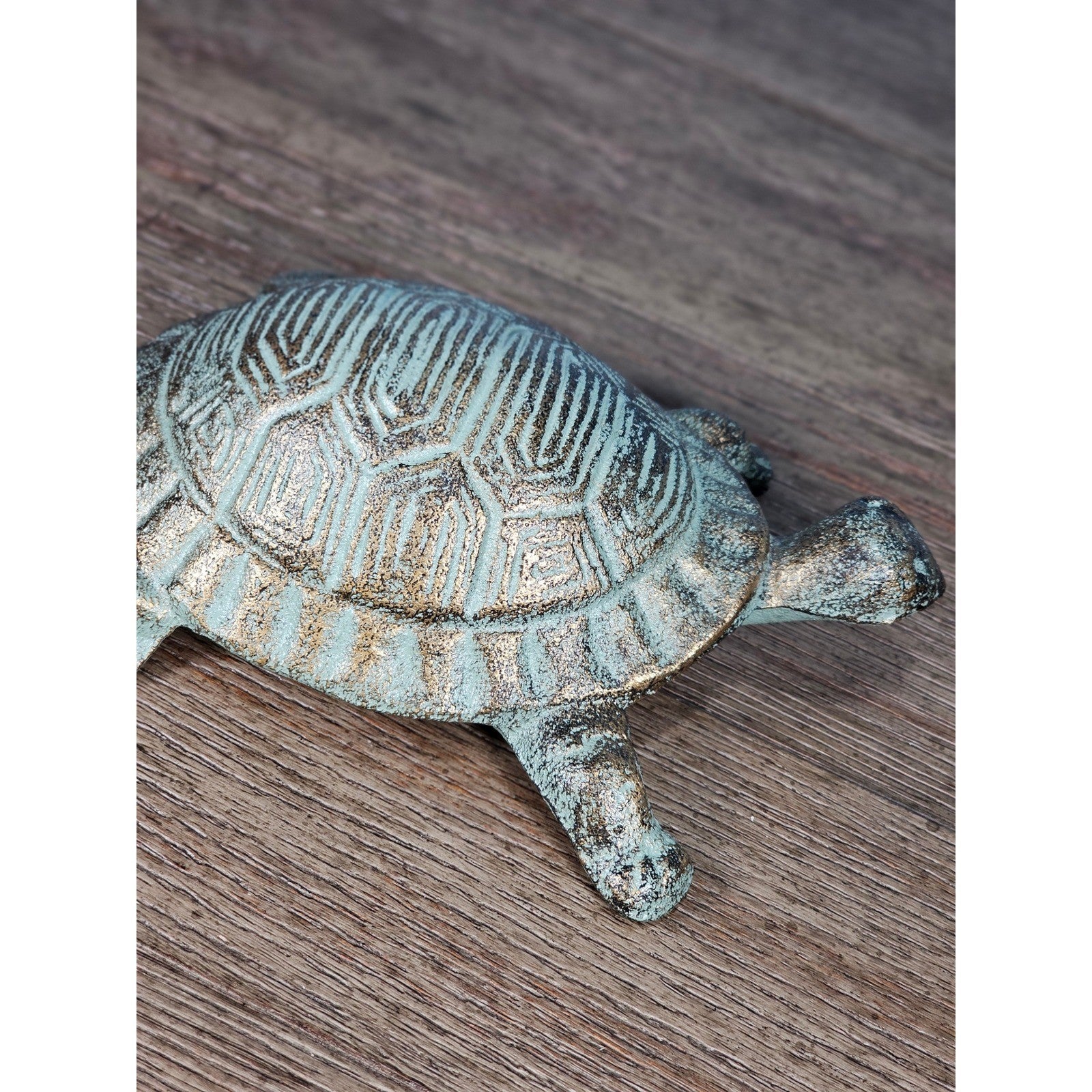 Cast Iron Turtle Decor Tabletop Accent Green Patina Coastal Figurine