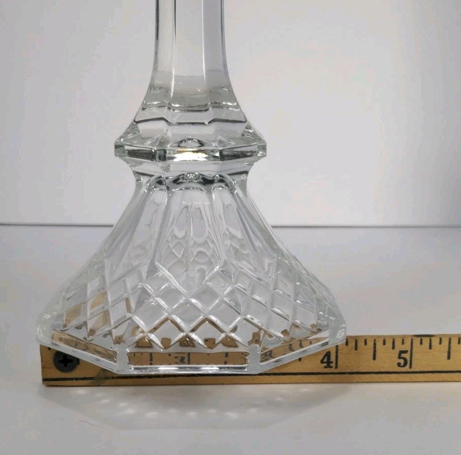 Set of 2 Vintage Crystal Diamond-Pattern Octagon Candlestick Holders 7.5″ x 4″