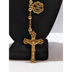 22kt Gold Cross Center Over Silver Rosary Necklace Miraculous Medal Religious