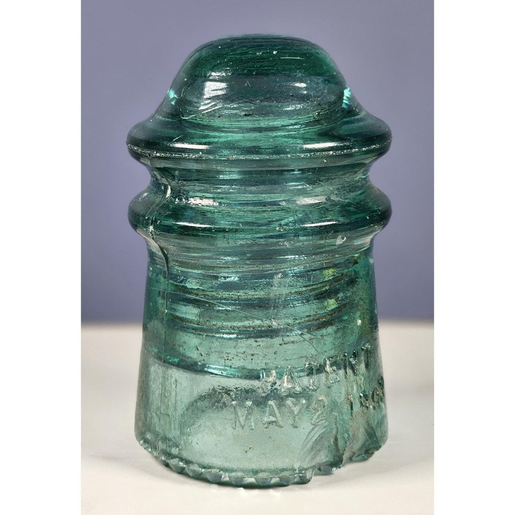 Vintage Hemingray No 9 Blue Glass Insulator May 2 1893