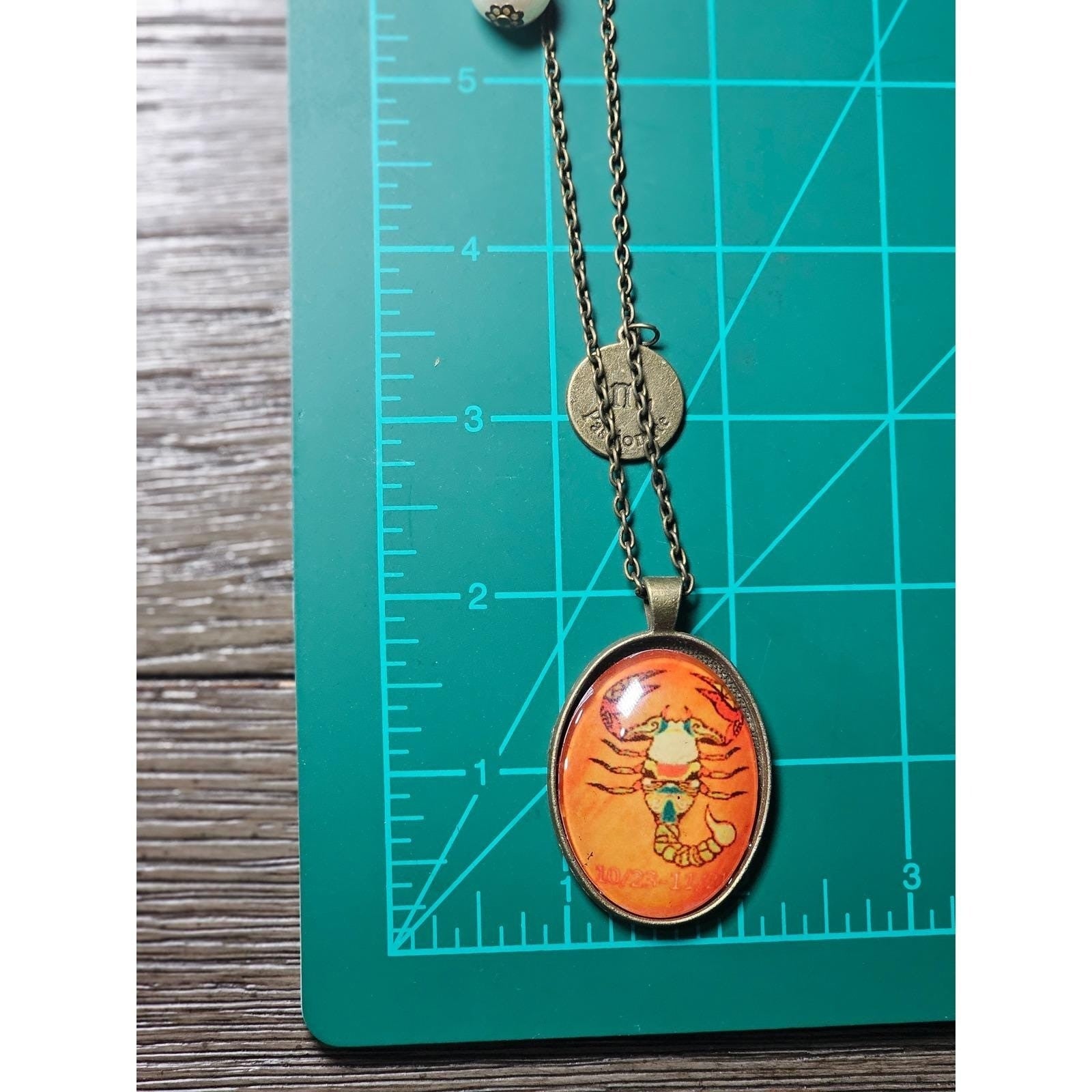 Vintage Scorpio Pendant Necklace Zodiac Cameo Oval Cabochon