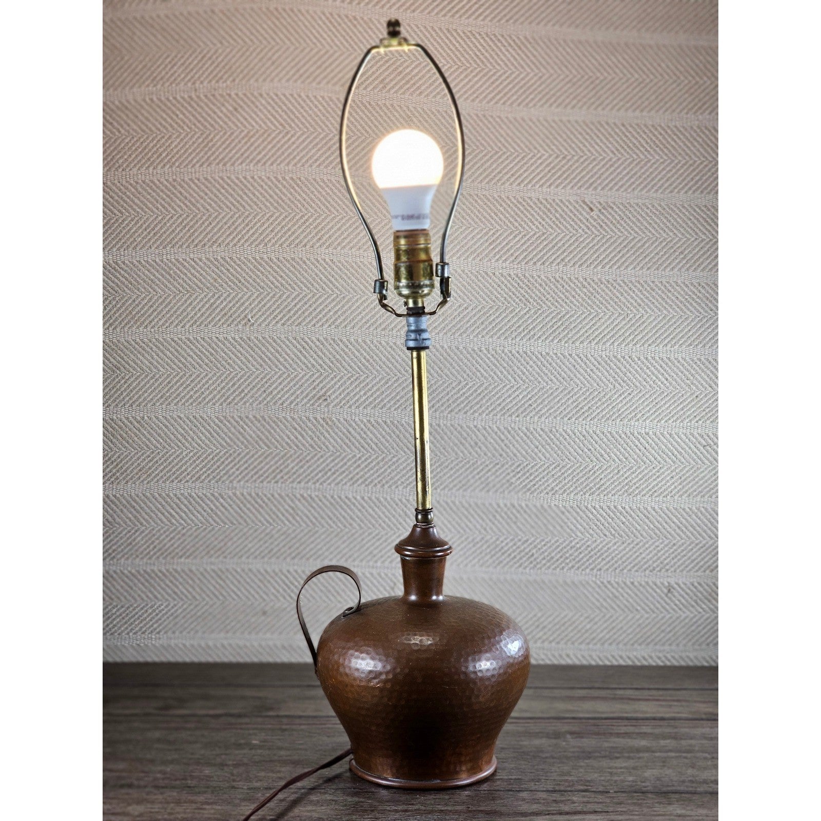 Vintage Hammered Copper Table Lamp 25" Rustic Mid Century Base