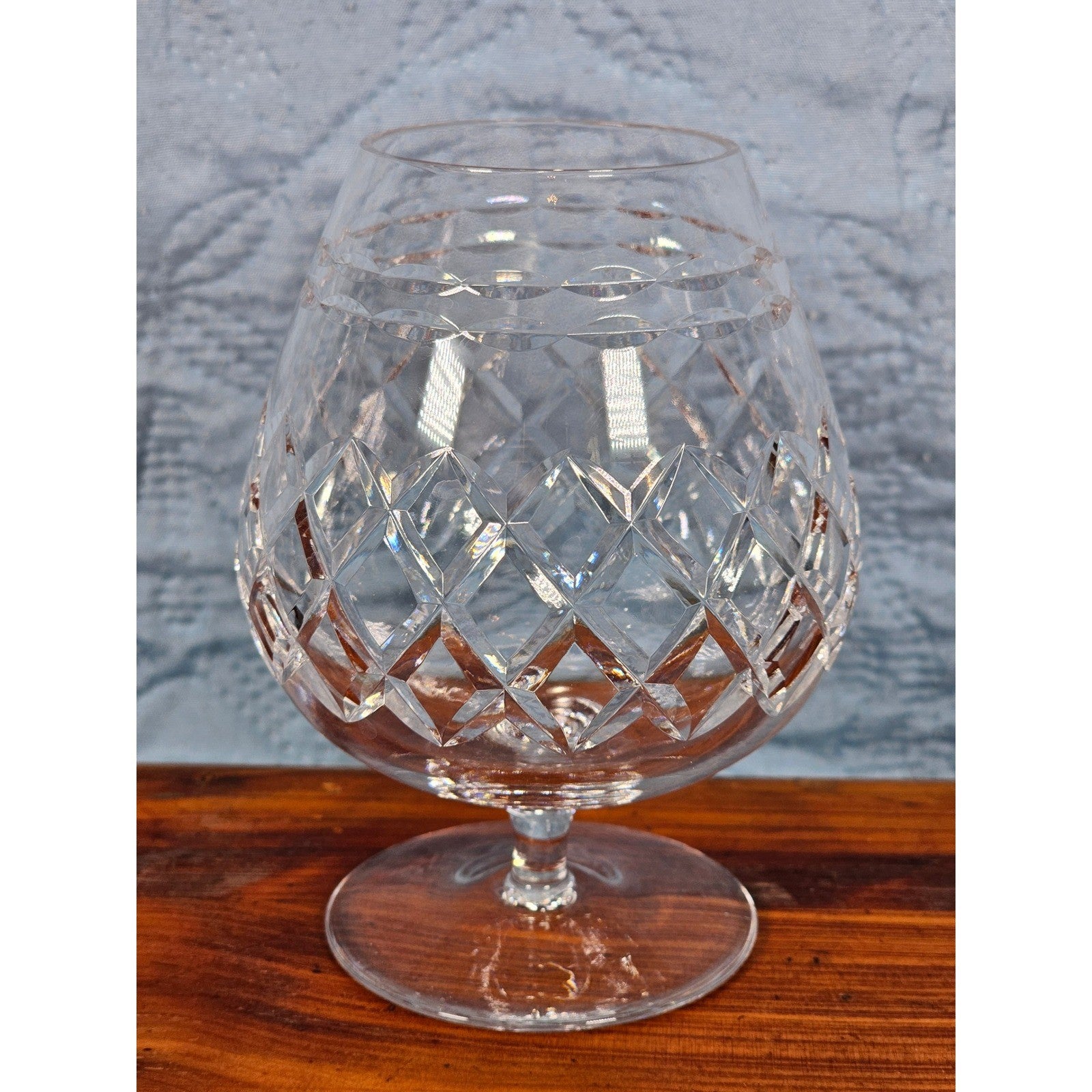 Vintage Crystal Brandy Snifter Diamond Cut Cognac Glass Stemmed