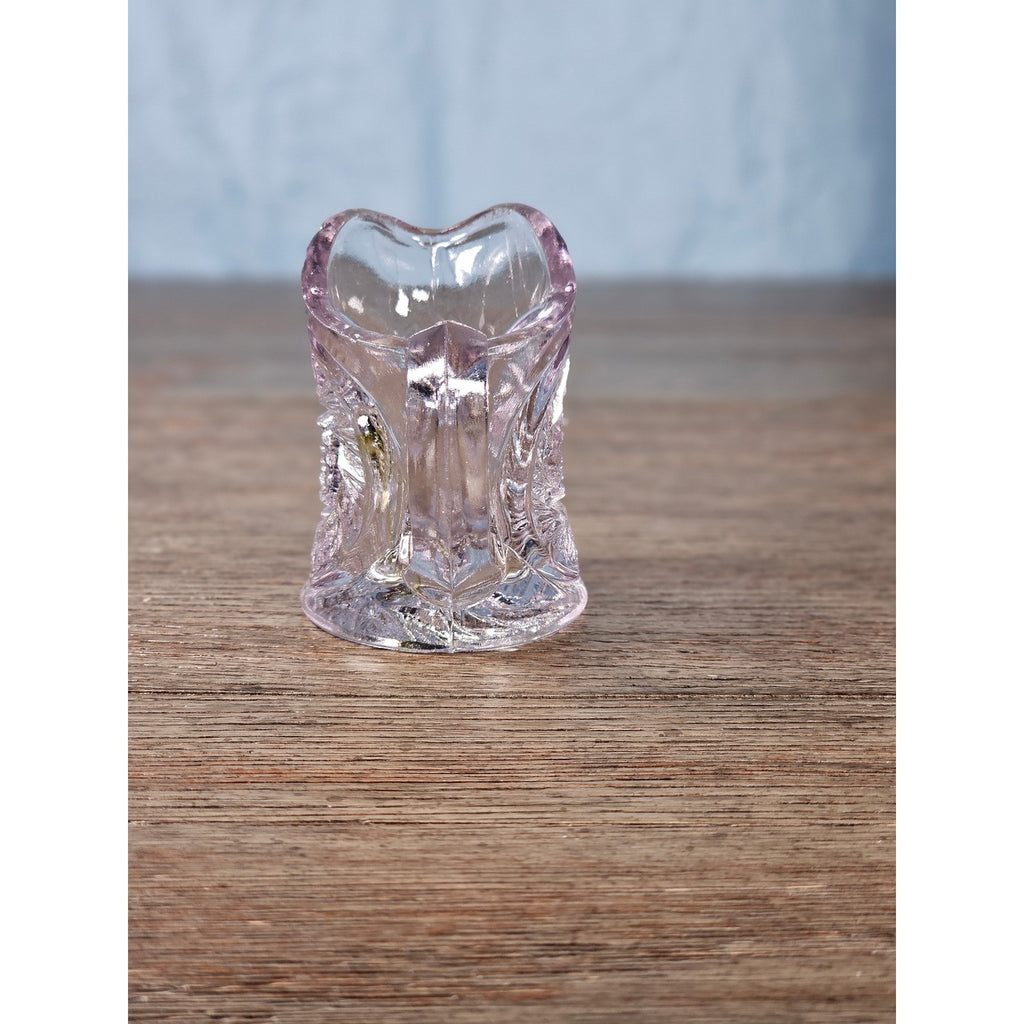 Vintage Cut Glass Mini Creamer Pitcher Starburst Swirl Chipped Rim 2.3in