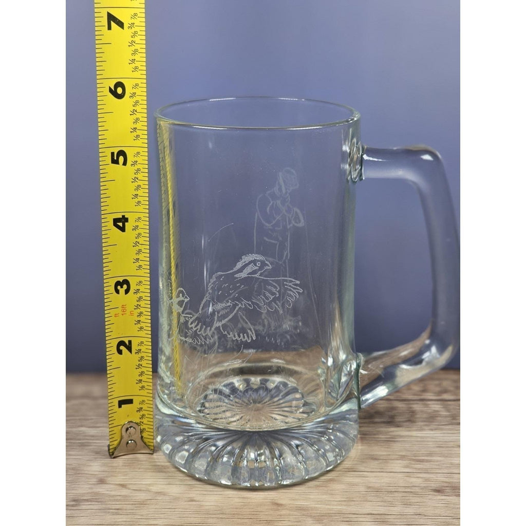 CC Shoaf 1995 Etched Beer Mug Hunter Ducks Signed Glass