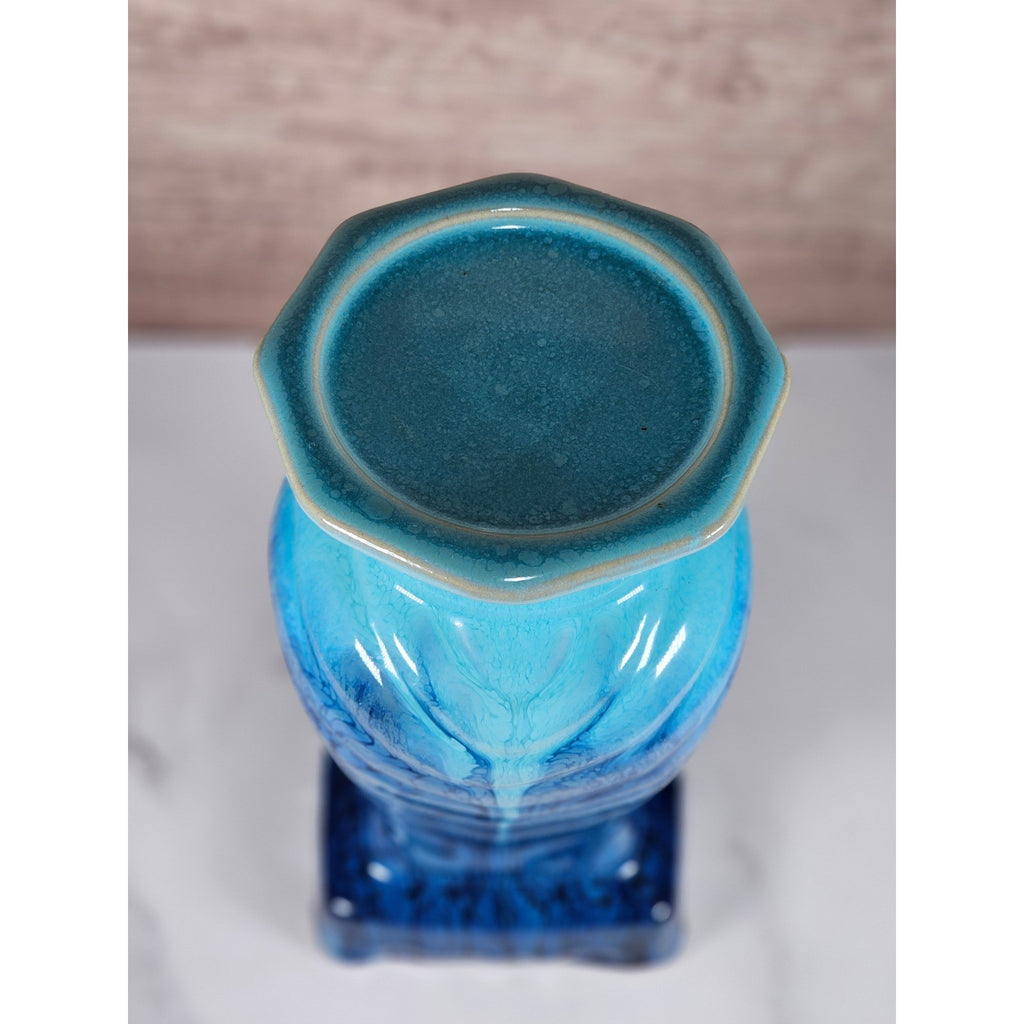 Blue Drip Glaze Ceramic Vase | Textured Aqua Cobalt Art Pottery Decor