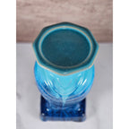 Blue Drip Glaze Ceramic Vase | Textured Aqua Cobalt Art Pottery Decor