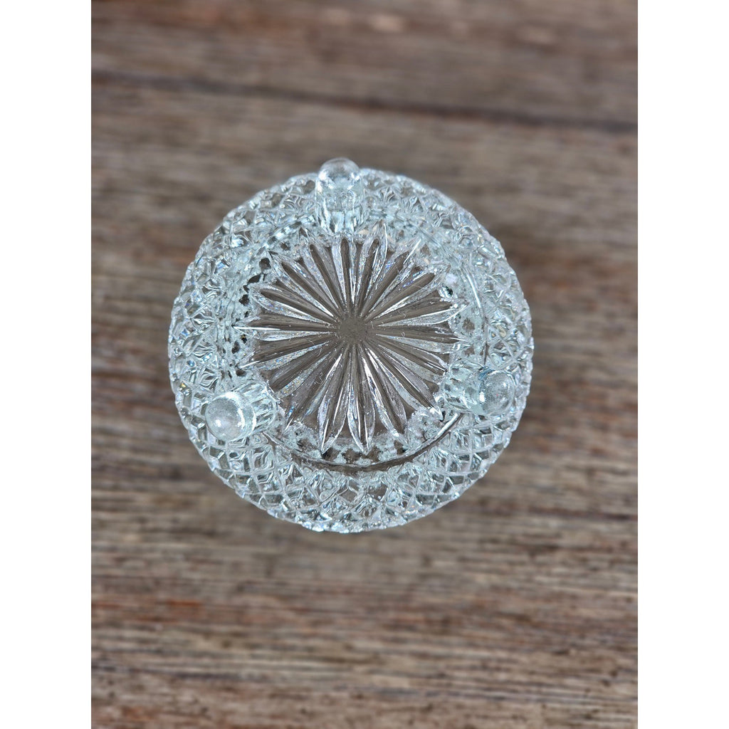 Vintage Cut Glass Footed Bowl 3x3 Diamond Pattern Trinket Dish